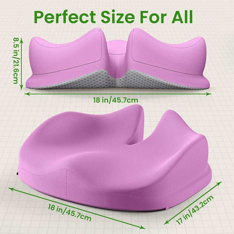 Benazcap Large Seat Cushion for Office Chair Memory Foam Coccyx Pain Relief Cushion Pillow for Back Support Non-Slip Seat Pad for Office Desk, Car Seat, Wheelchair, Sciatica-Pink - Image 5